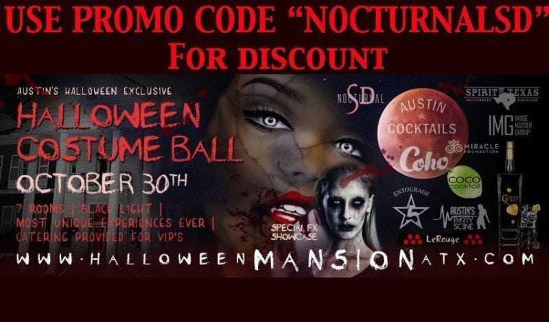Halloween Mansion Austin Atx Tickets PROMO CODE discount 2016 costume ball vip wrist band coupon