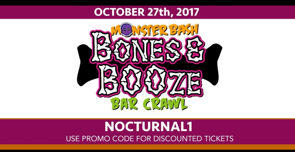 Bones And Booze Bar Crawl 2017 Discount Promo Code Tickets Monster Bash vip after party add ons parking pass entry admission free drinks meet up fluxx