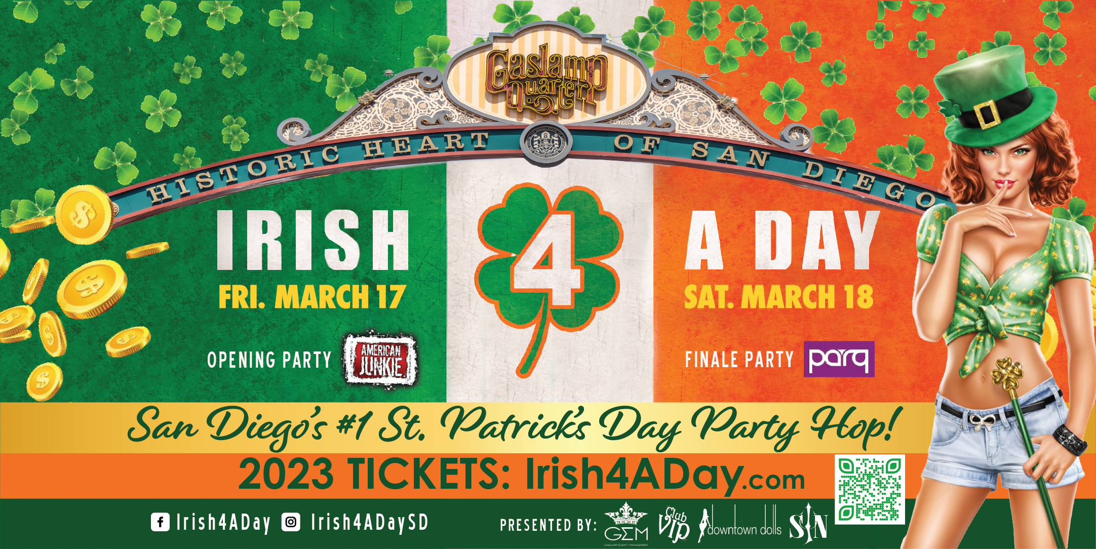 Irish 4 A Day San Diego Promo Code, 2023, St Patricks Day, Green, Lucky, Party Hop, Bar Crawl, American Junkie, Vin De Syrah