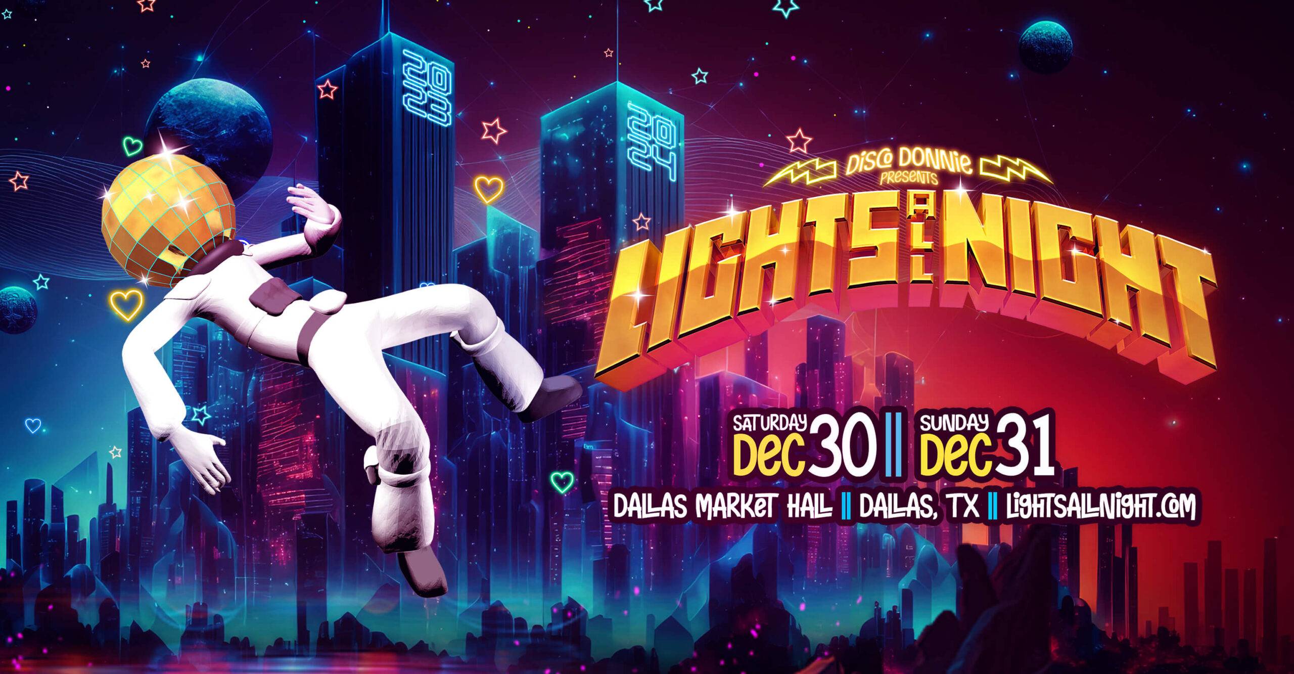 Lights All Night Dallas Promo Code, 2023, Texas, TX, Christmas, December, 2 Day Pass, Single Day Pass, VIP Pass, Tickets, Music, Venue, The Dallas Market Hall