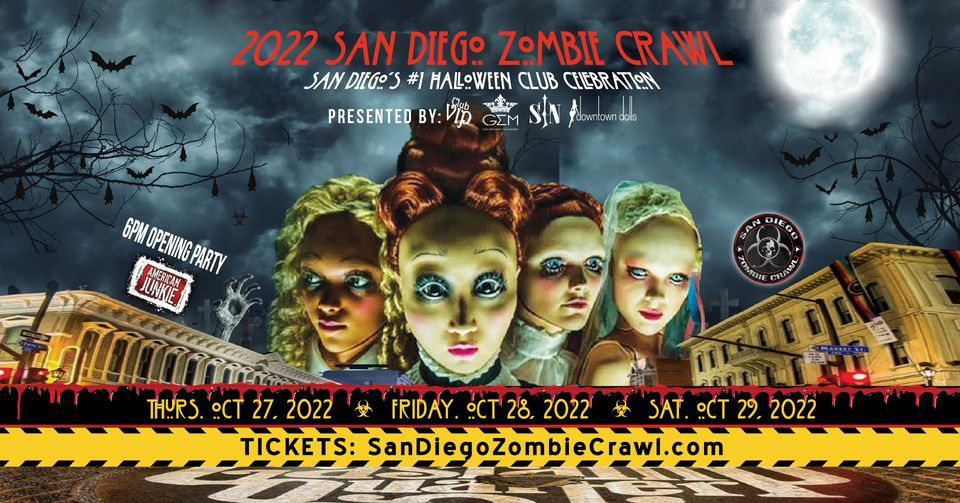 San Diego Zombie Crawl Halloween Promo Code, 2022, American Junky, Bar, Club, Downtown, Gaslamp, Party, Spooky, Scary